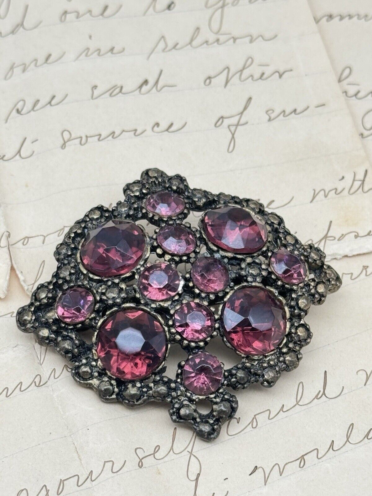 Vintage Antique Style Purple Rhinestone Brooch ESTATE FIND