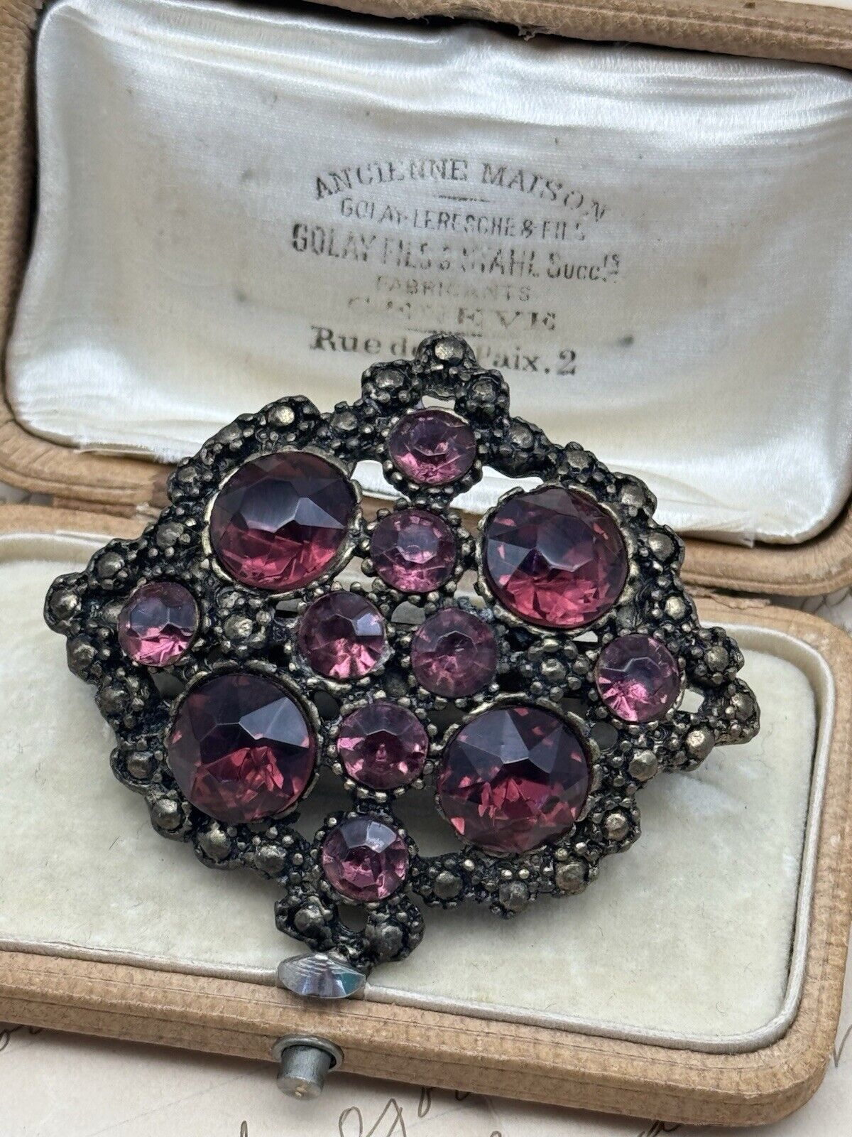 Vintage Antique Style Purple Rhinestone Brooch ESTATE FIND