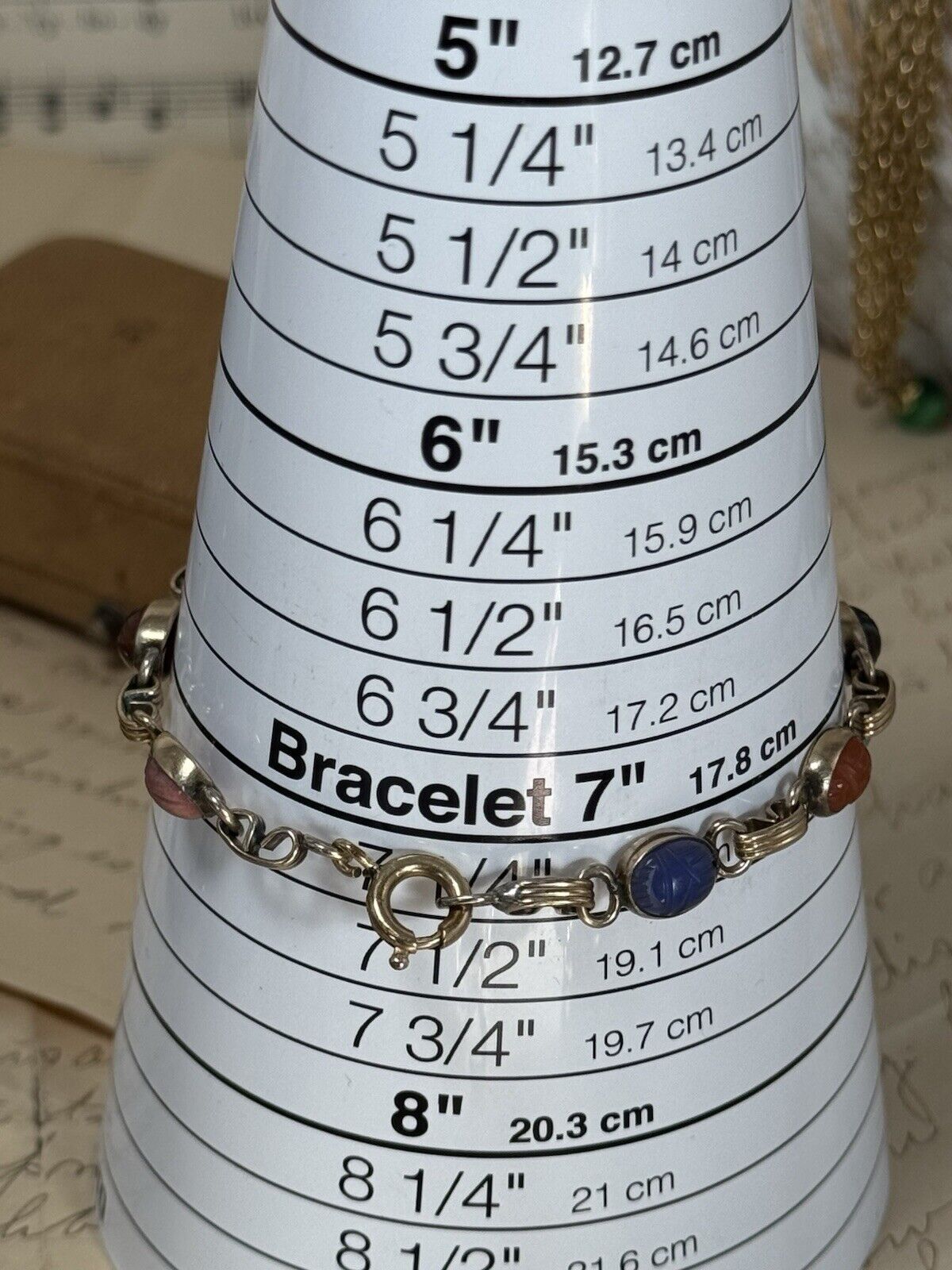 Vintage Gold-Filled Scarab Bracelet Semi Precious Stones Signed ADMARK Ca.7”