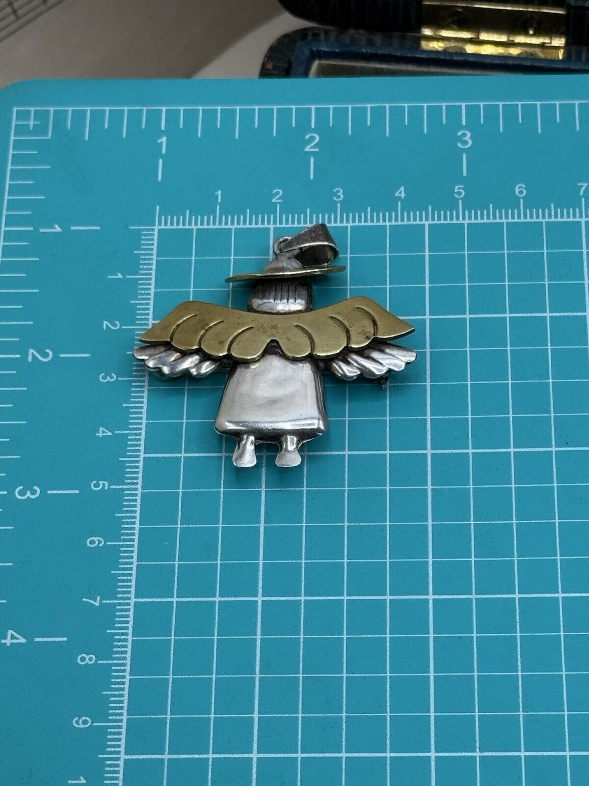 Angel Wings Charm Pendant Mexico Vintage Oxidized Sterling 925 Halo Flying Angel Wings Charm Pendant