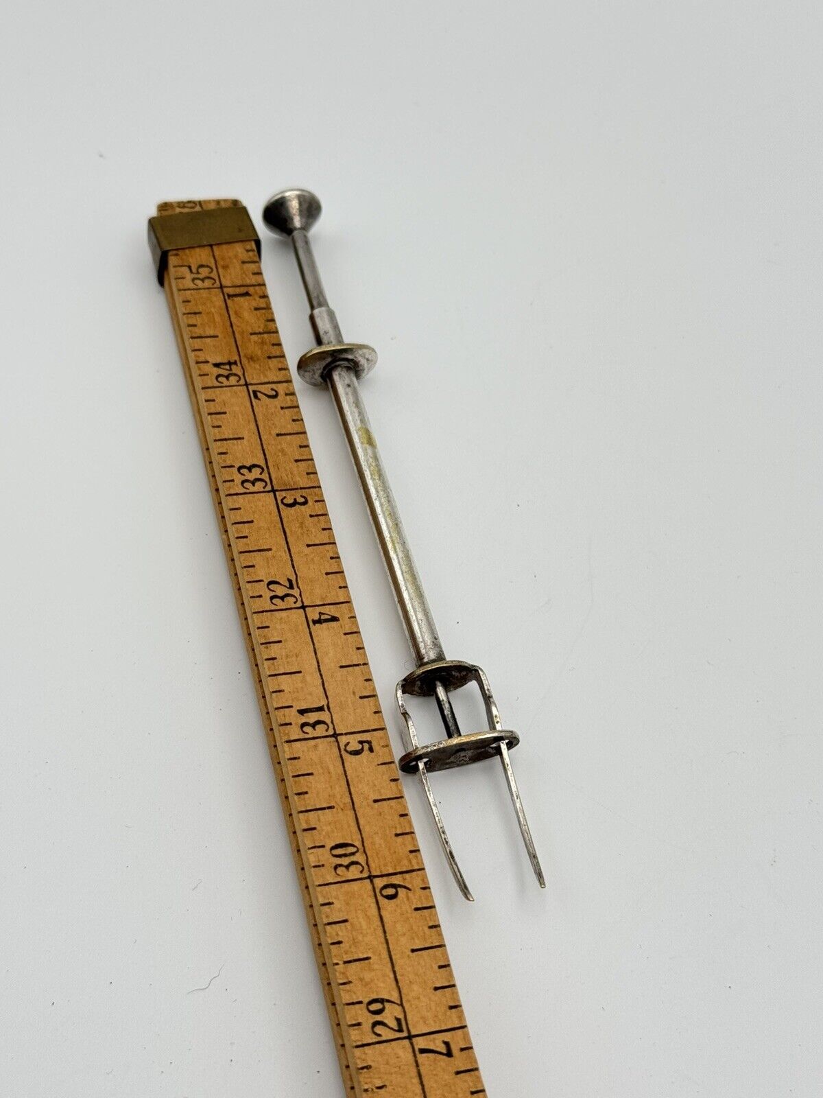 1930s English Olive/Pickle Lever Release Fork Silver Plated Barware Accessory