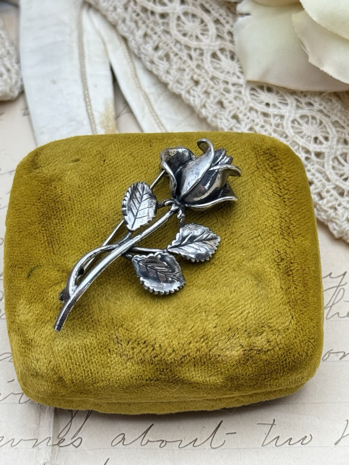 Sarah Coventry Rose Pin STERLING 2” L ESTATE FIND