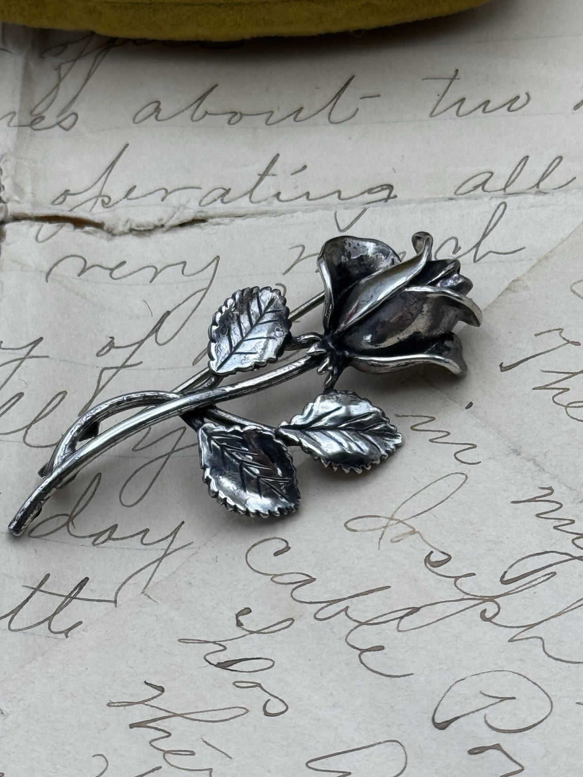Sarah Coventry Rose Pin STERLING 2” L ESTATE FIND
