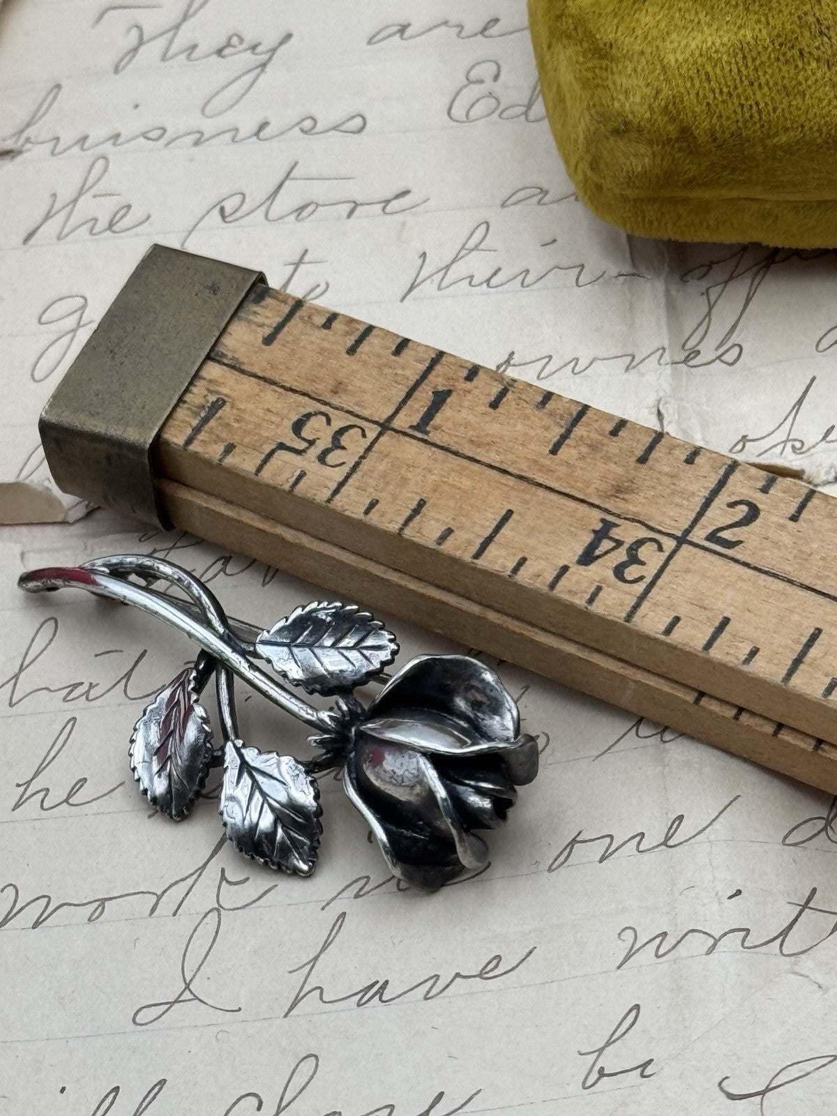 Sarah Coventry Rose Pin STERLING 2” L ESTATE FIND