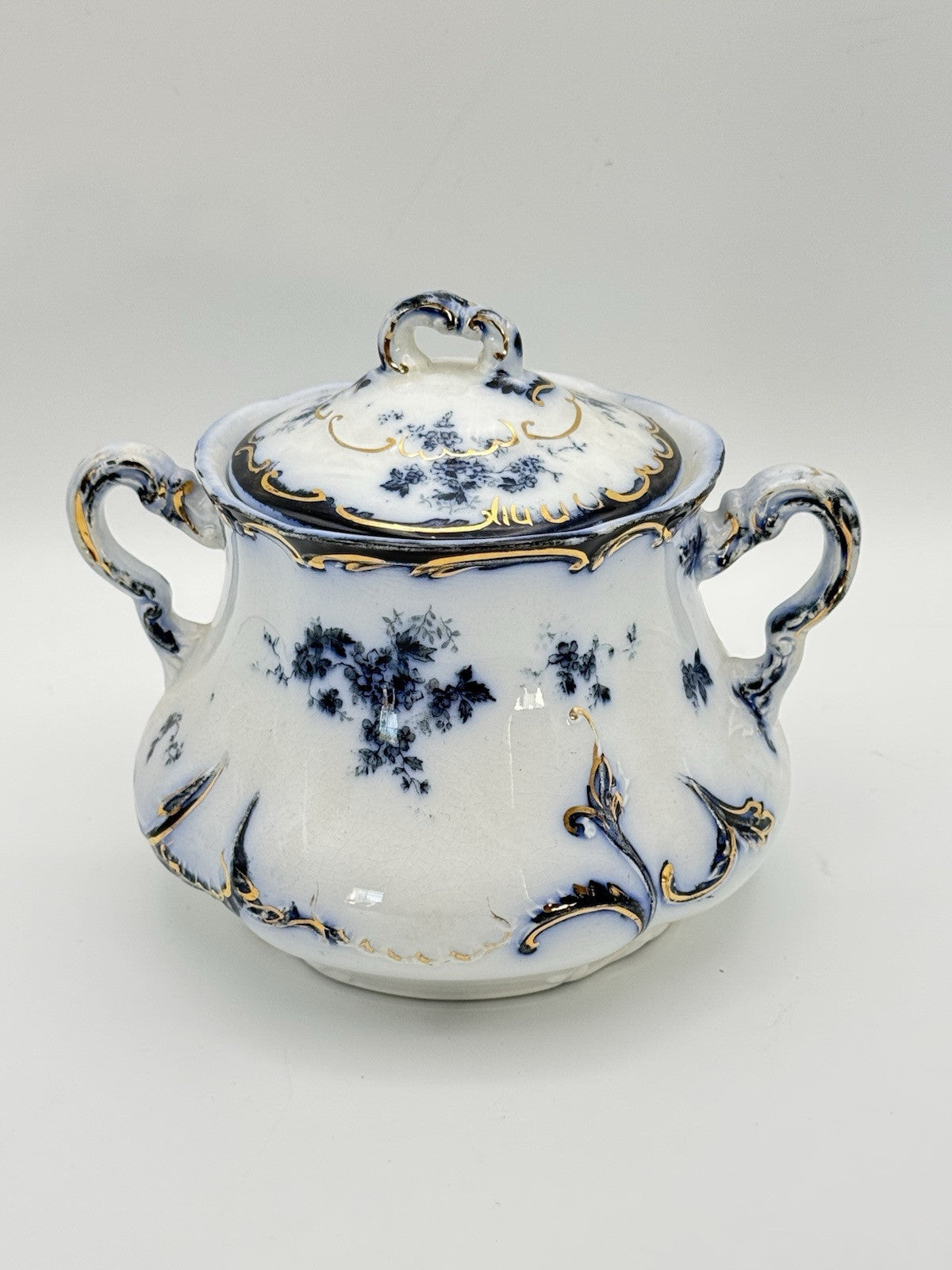 Antique Chiswick (Flow Blue) by RIDGWAY (RIDGWAYS) Sugar Bowl With Lid RARE