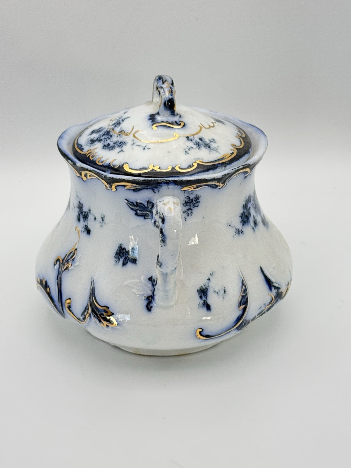 Antique Chiswick (Flow Blue) by RIDGWAY (RIDGWAYS) Sugar Bowl With Lid RARE