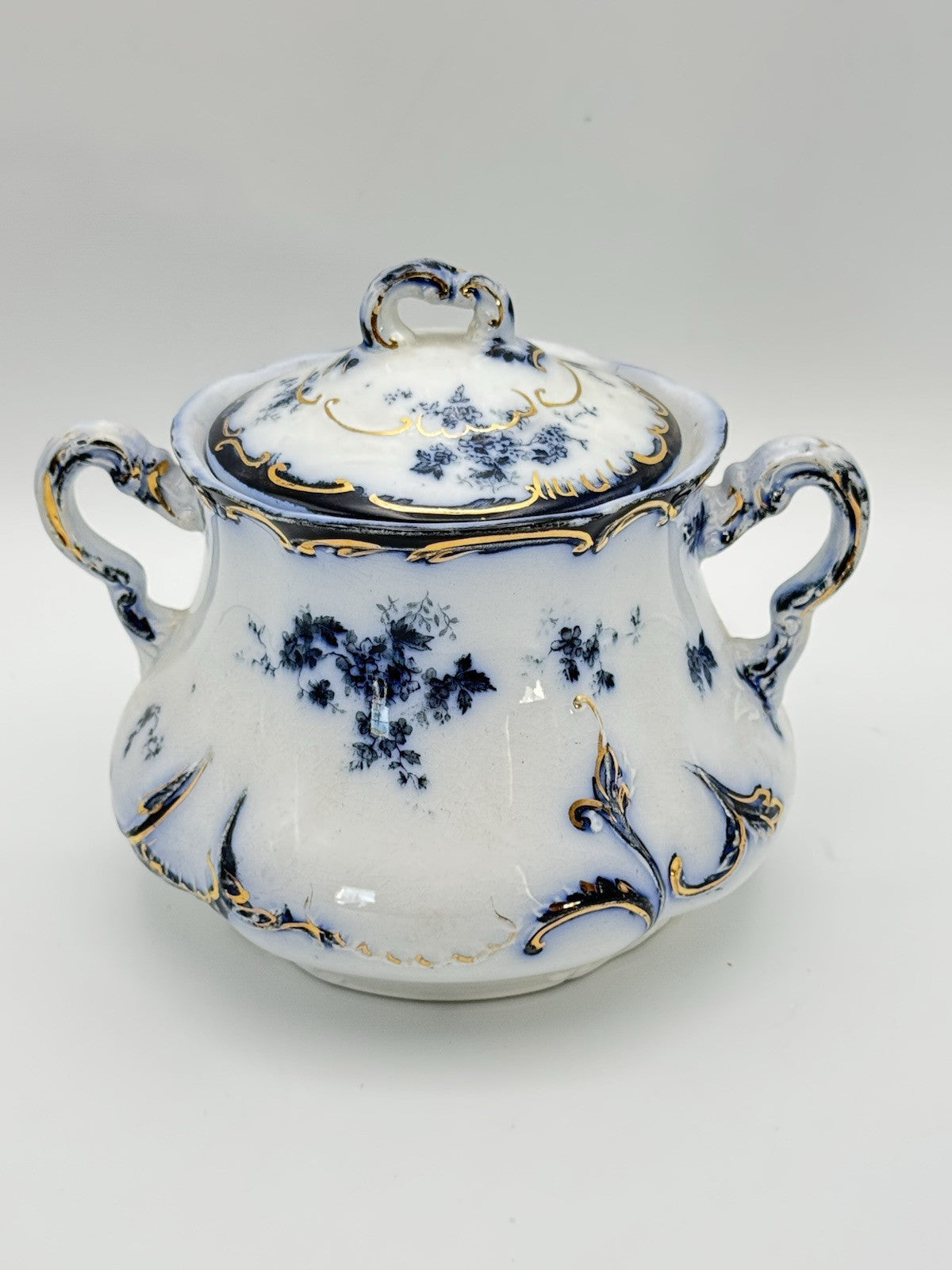 Antique Chiswick (Flow Blue) by RIDGWAY (RIDGWAYS) Sugar Bowl With Lid RARE