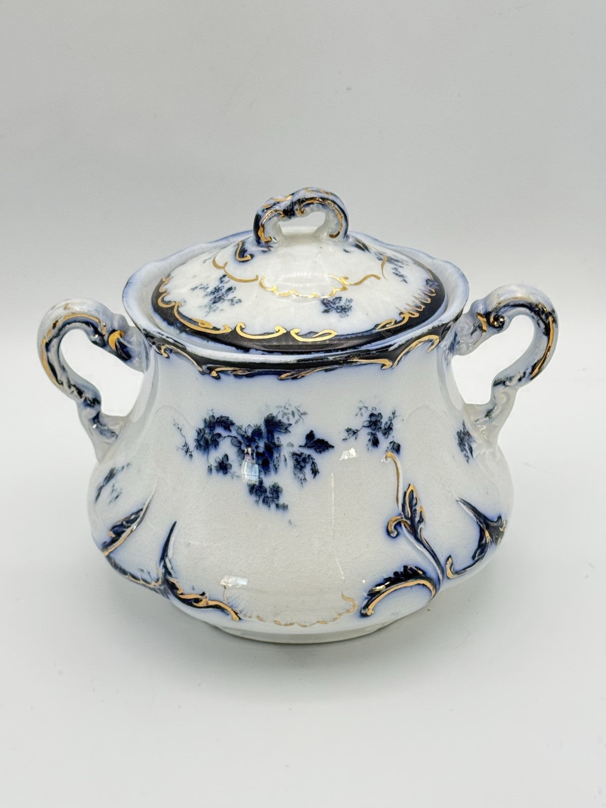 Antique Chiswick (Flow Blue) by RIDGWAY (RIDGWAYS) Sugar Bowl With Lid RARE