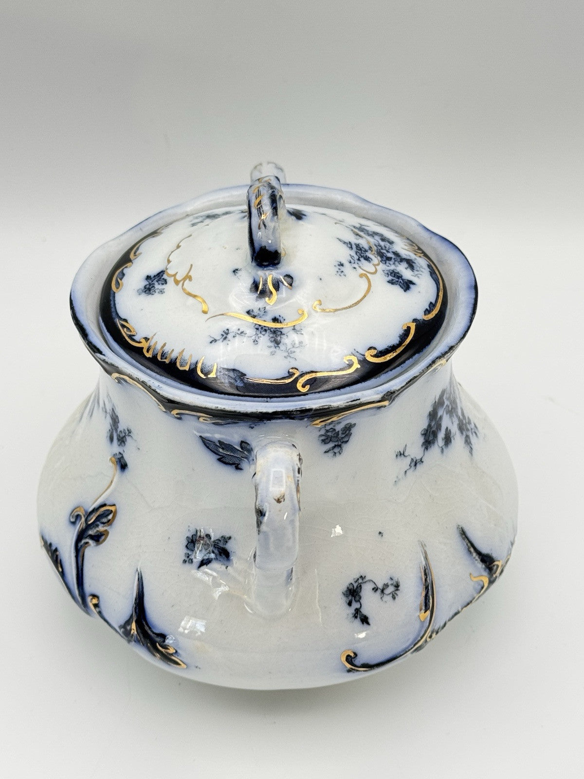 Antique Chiswick (Flow Blue) by RIDGWAY (RIDGWAYS) Sugar Bowl With Lid RARE