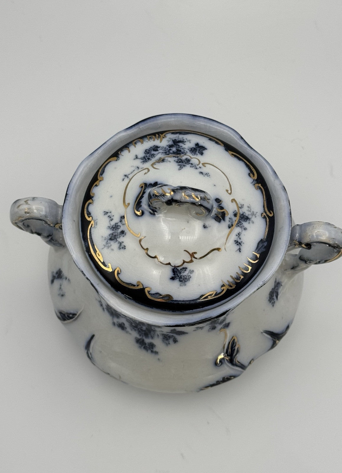 Antique Chiswick (Flow Blue) by RIDGWAY (RIDGWAYS) Sugar Bowl With Lid RARE