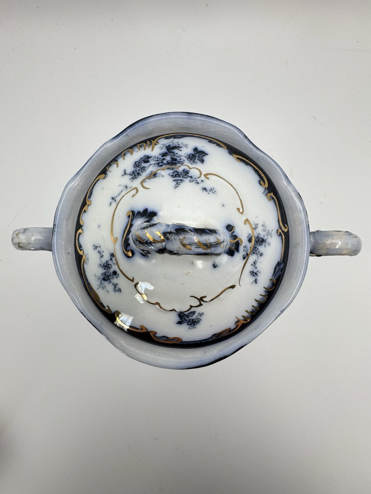 Antique Chiswick (Flow Blue) by RIDGWAY (RIDGWAYS) Sugar Bowl With Lid RARE