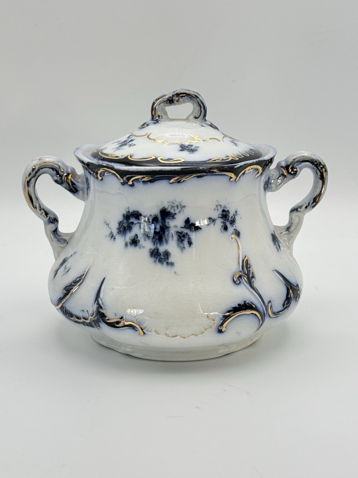 Antique Chiswick (Flow Blue) by RIDGWAY (RIDGWAYS) Sugar Bowl With Lid RARE
