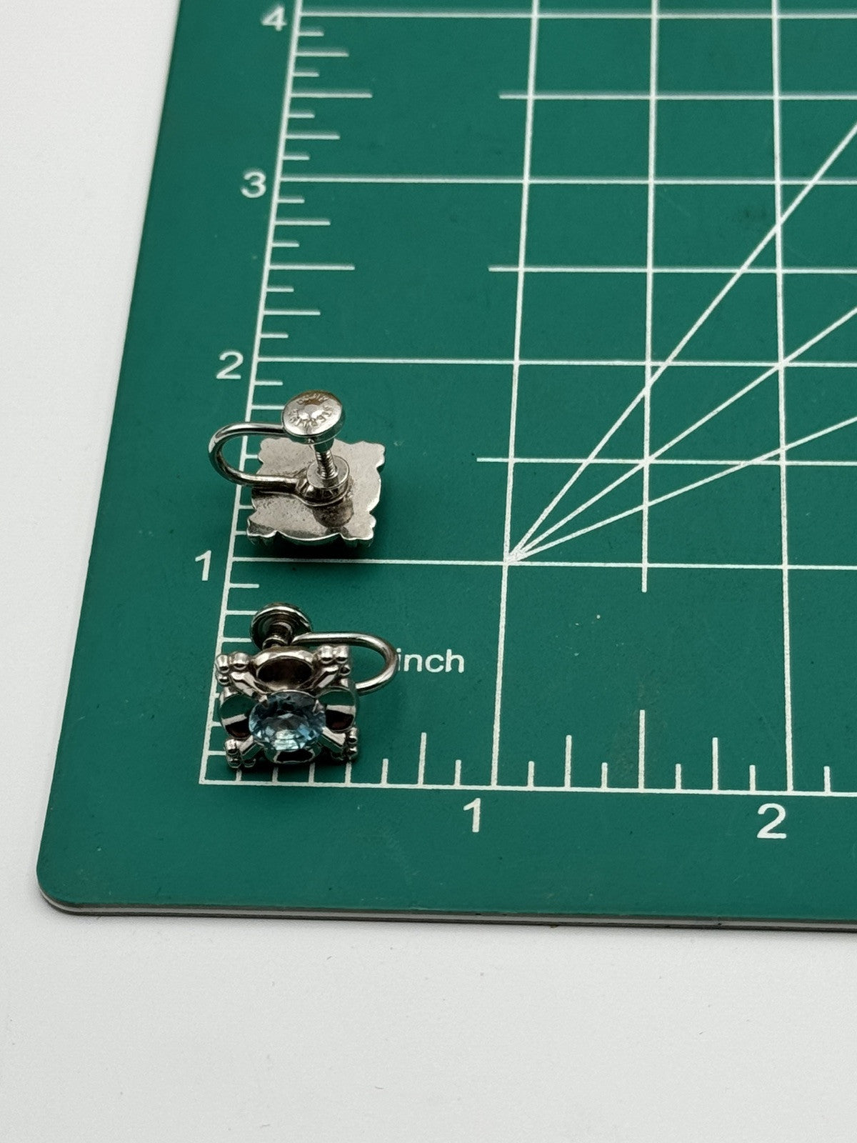 Vintage Earrings Sterling Silver Screw Back Blue Rhinestone ESTATE FIND