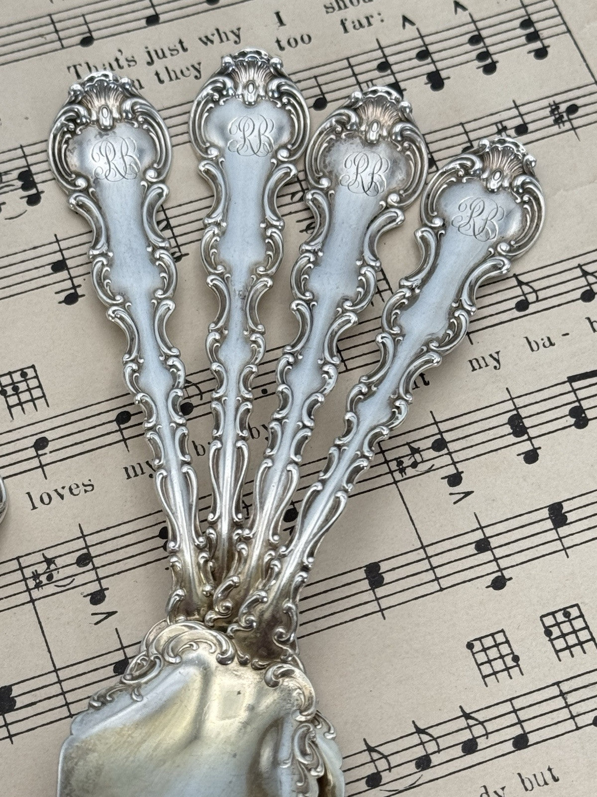 8 Strasbourg Sterling Lion Anchor Ice Cream Fork Pat. 1897 Monogram