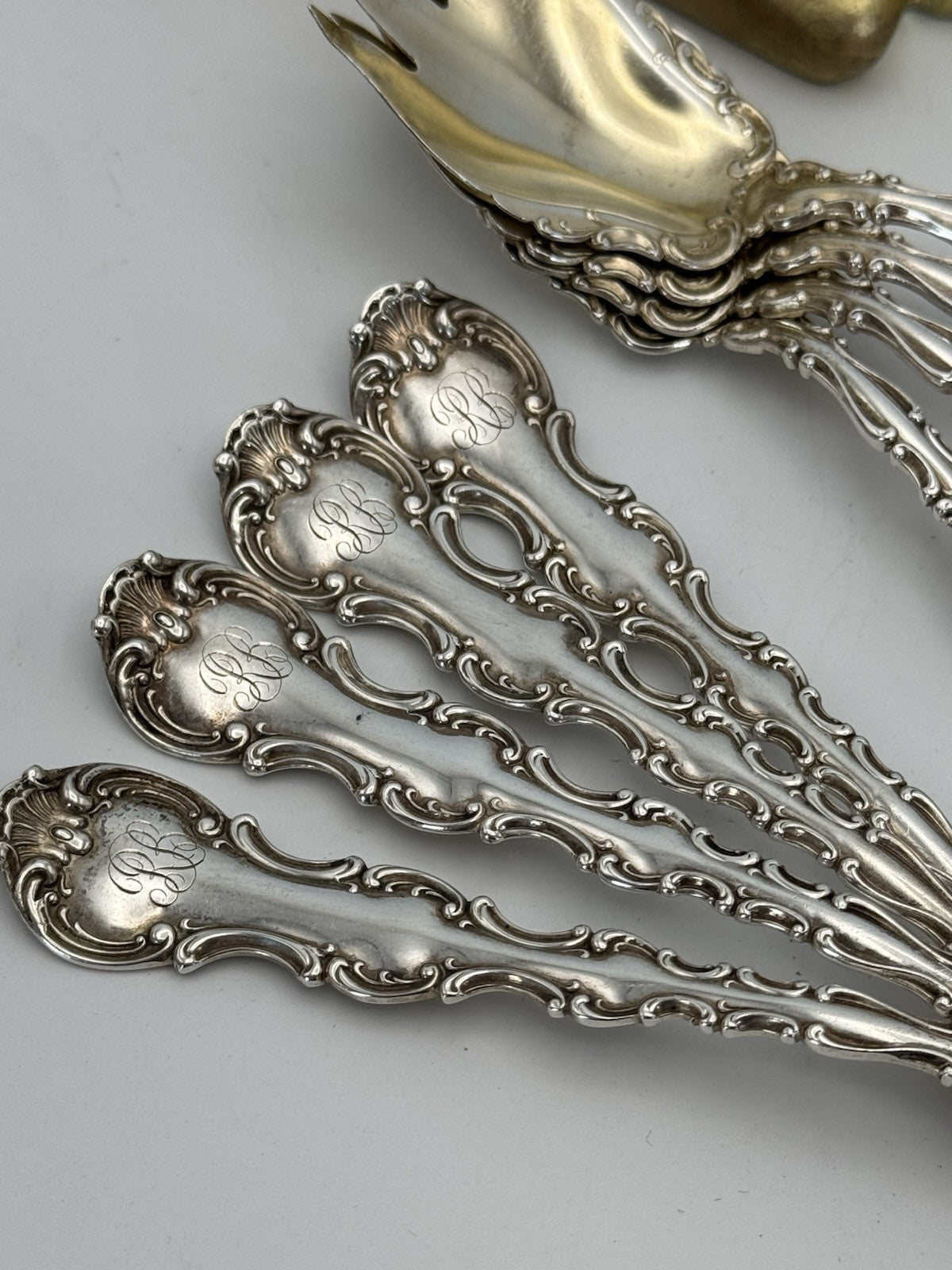 8 Strasbourg Sterling Lion Anchor Ice Cream Fork Pat. 1897 Monogram