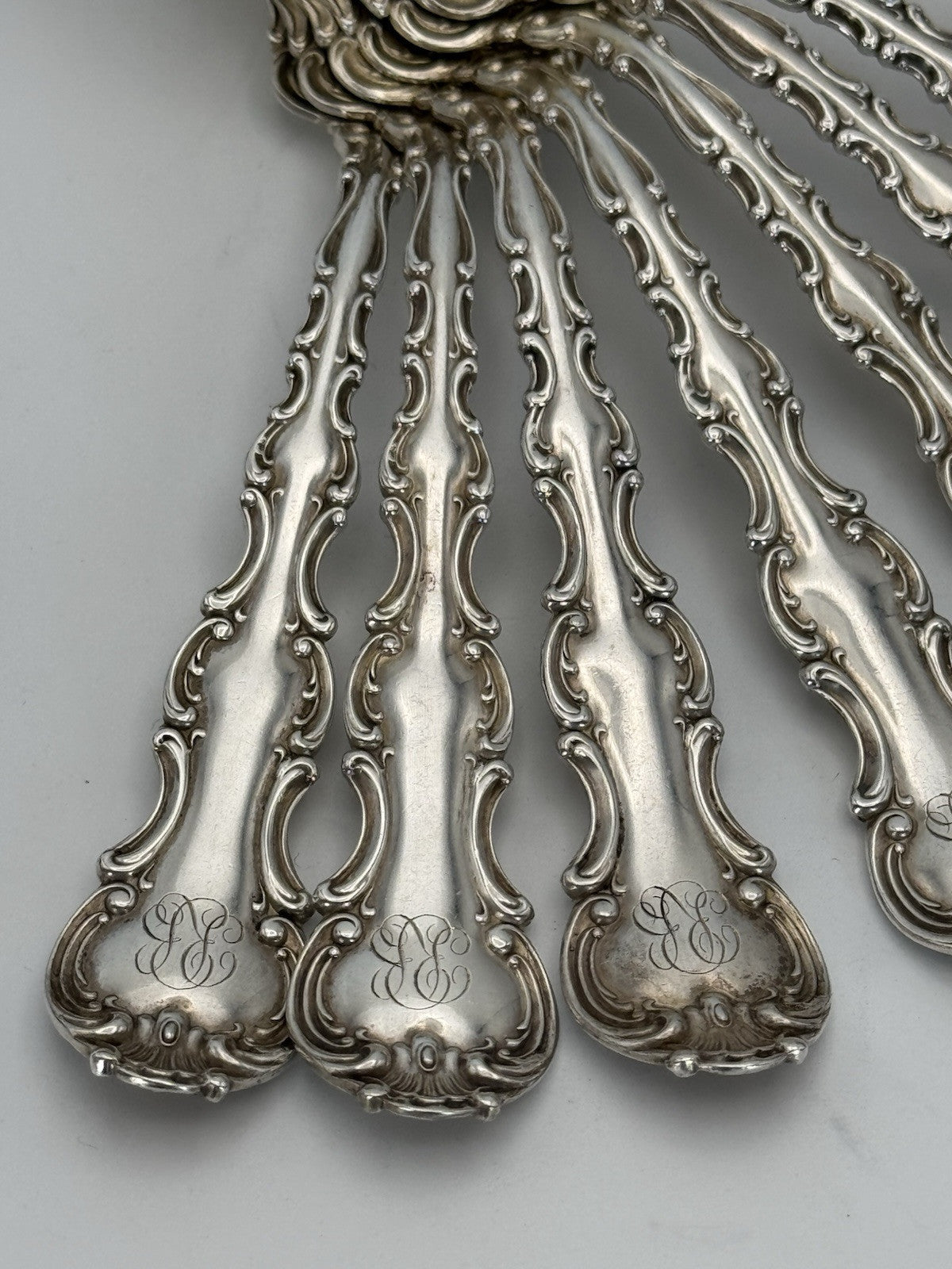 8 Strasbourg Sterling Lion Anchor Ice Cream Fork Pat. 1897 Monogram
