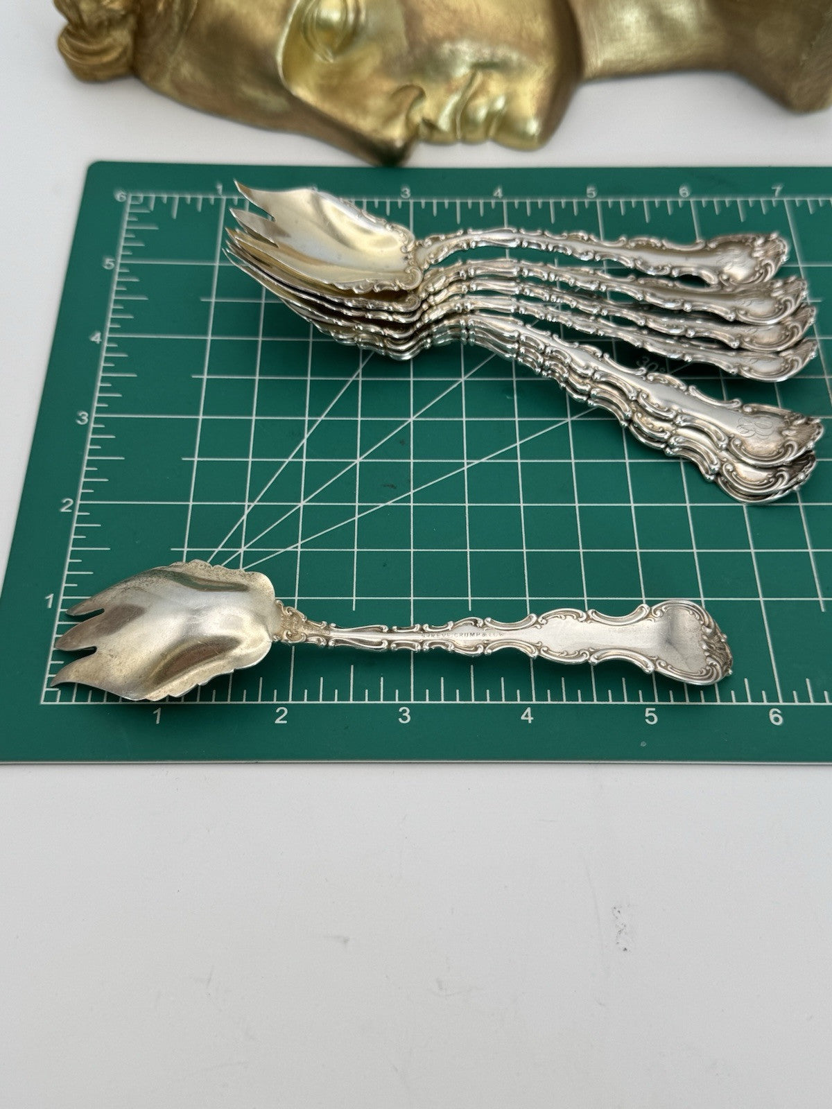 8 Strasbourg Sterling Lion Anchor Ice Cream Fork Pat. 1897 Monogram