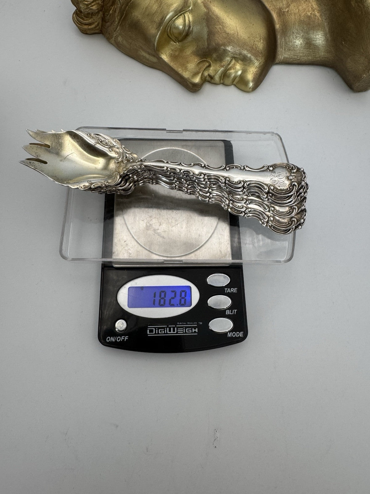 8 Strasbourg Sterling Lion Anchor Ice Cream Fork Pat. 1897 Monogram