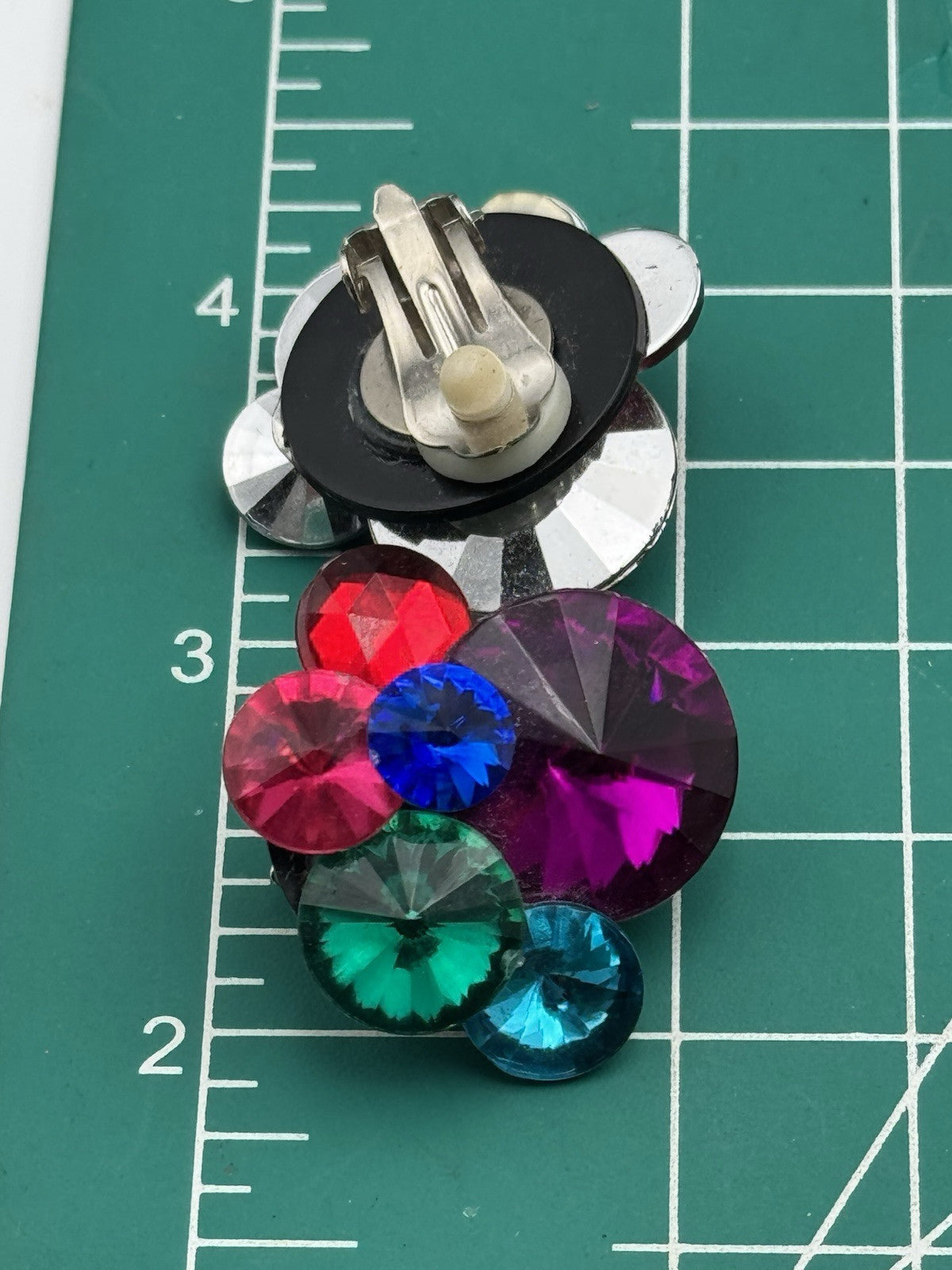 Vintage 80s Earrings Lucite Rhinestones Clip-on ESTATE FIND