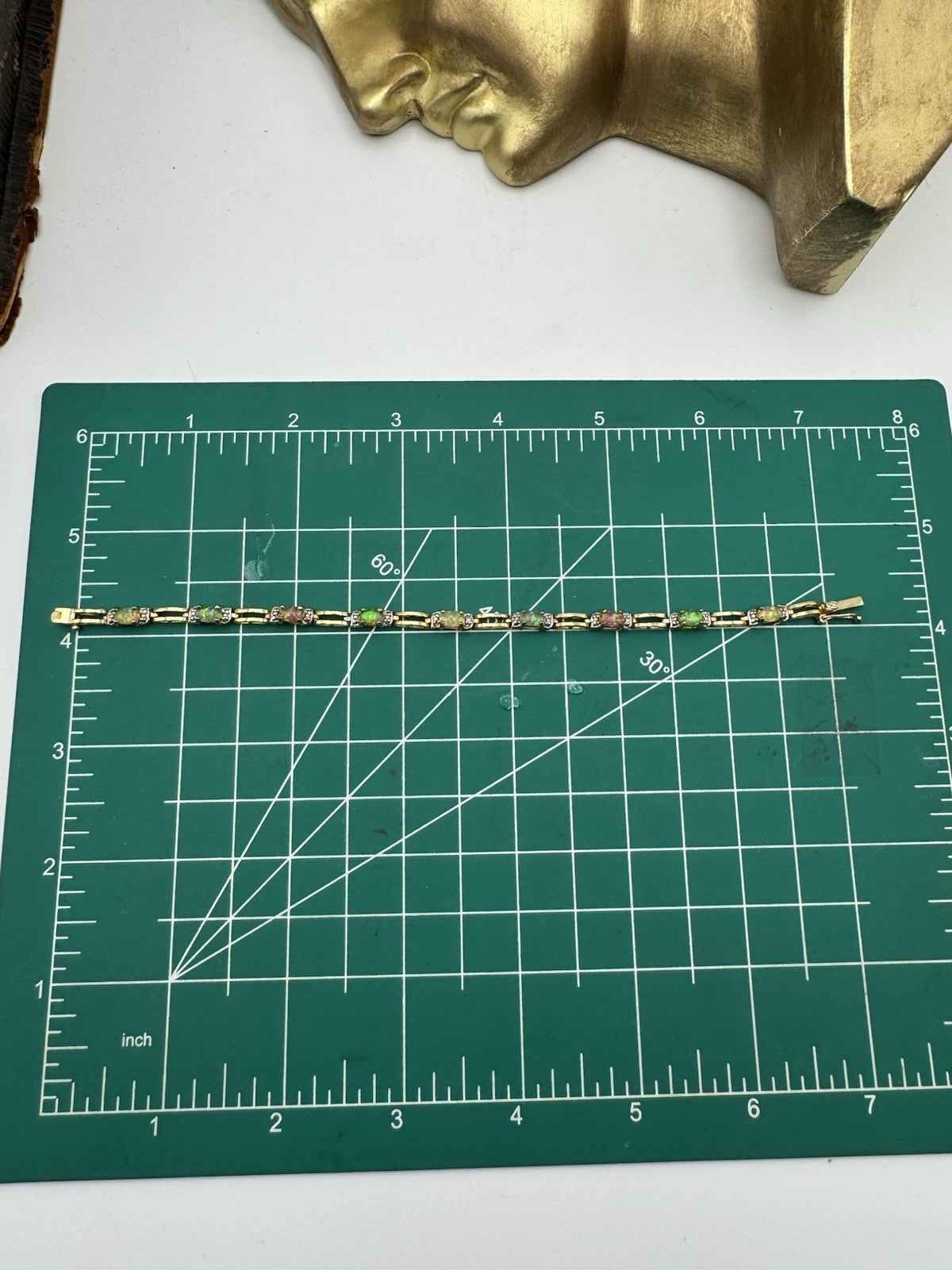 Simulated Faux Opal Tennis Bracelet Gold Plated 925 Sterling 6.75” ESTATE FIND