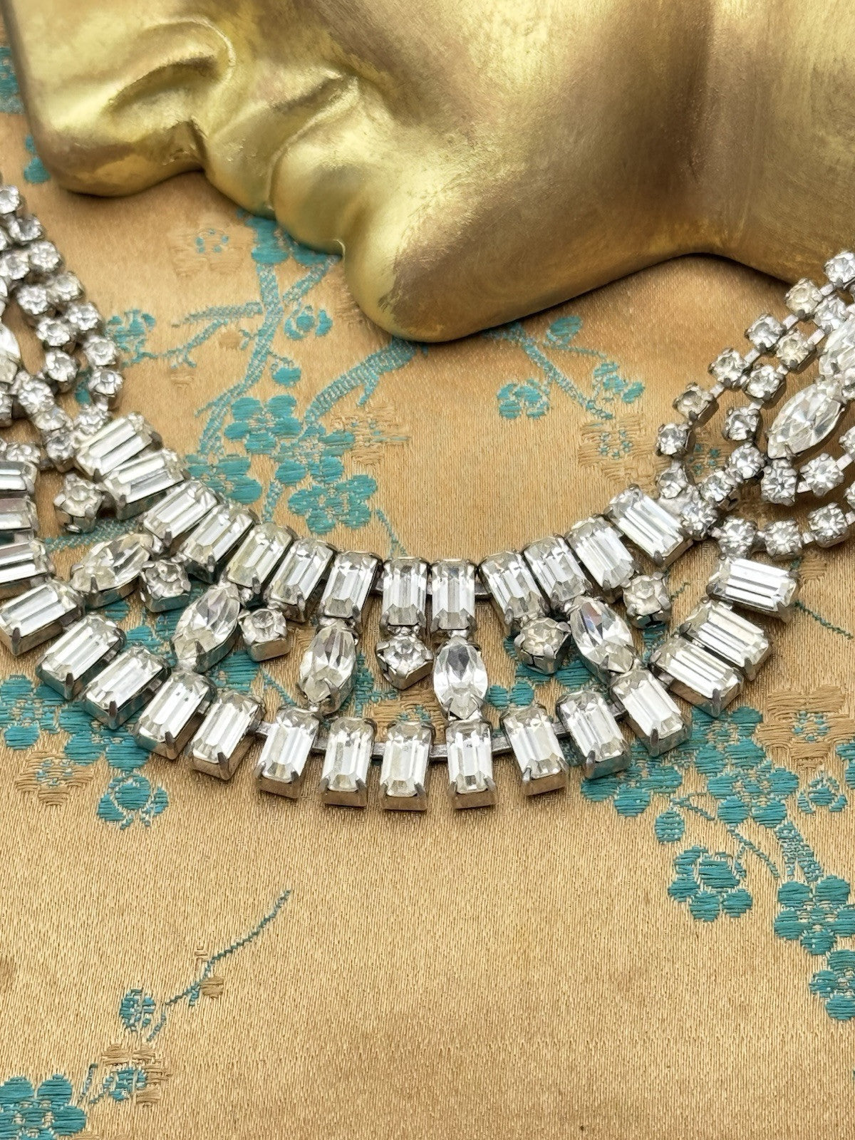 Vintage Rhinestone Necklace Clear 15”