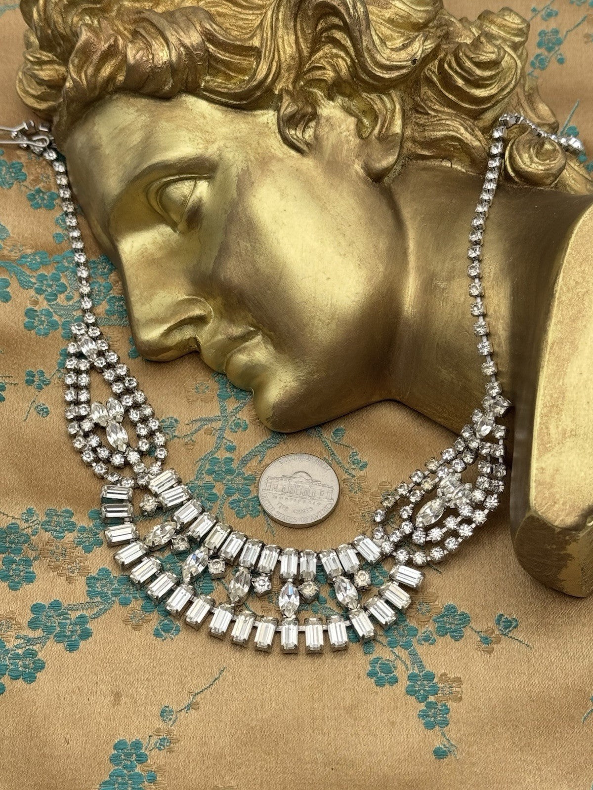 Vintage Rhinestone Necklace Clear 15”