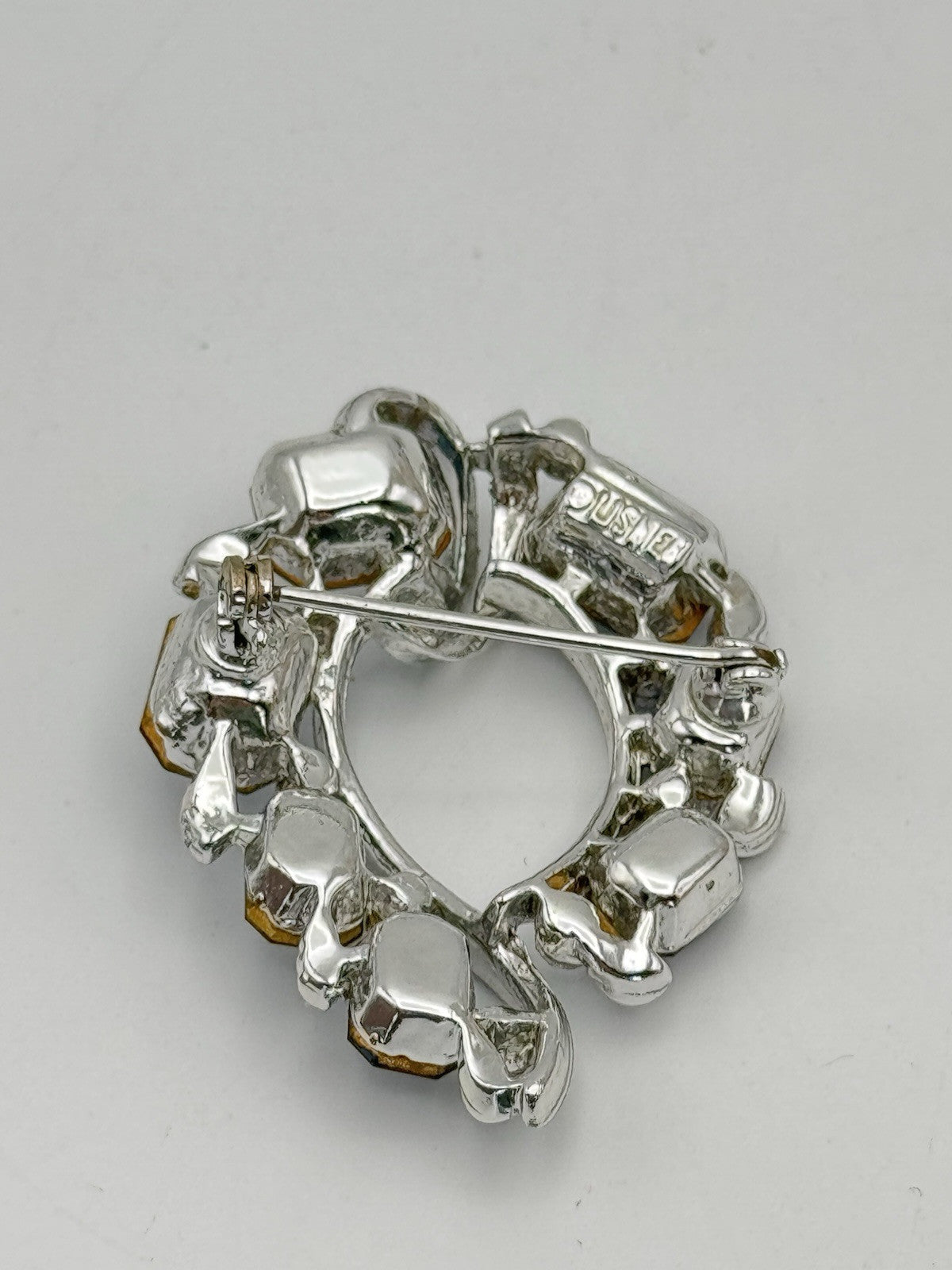 Vintage Blue Rhinestone Brooch Signed LISNER Silvertone ESTATE FIND
