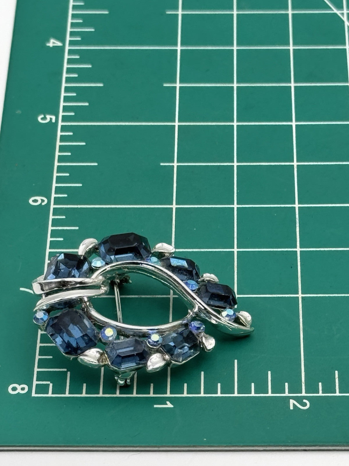 Vintage Blue Rhinestone Brooch Signed LISNER Silvertone ESTATE FIND