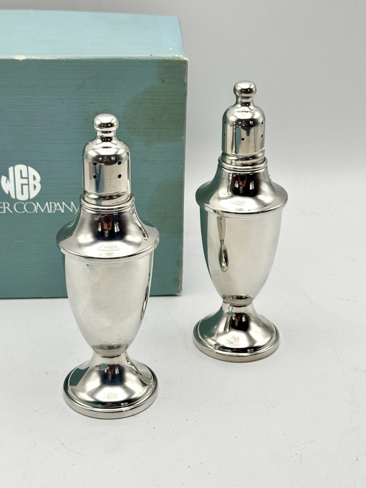 WEB WEIGHTED SALT & PEPPER SHAKERS SET OF 2 In Original Box VINTAGE