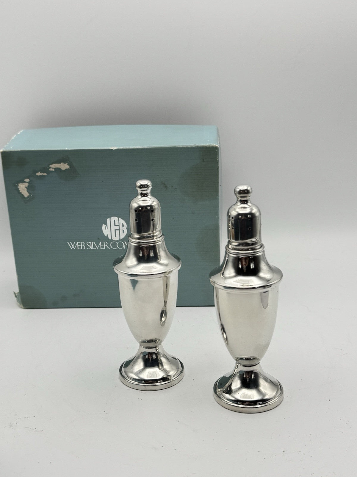 WEB WEIGHTED SALT & PEPPER SHAKERS SET OF 2 In Original Box VINTAGE