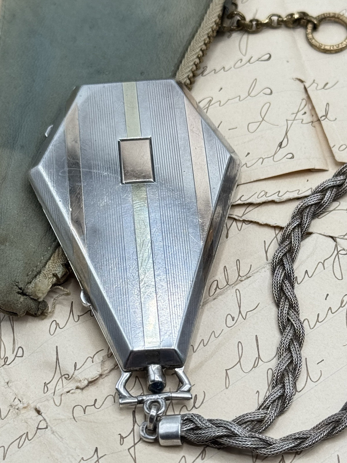 Antique Art Deco Sterling & 14k Gold Powder Compact COFFIN Style No Monogram