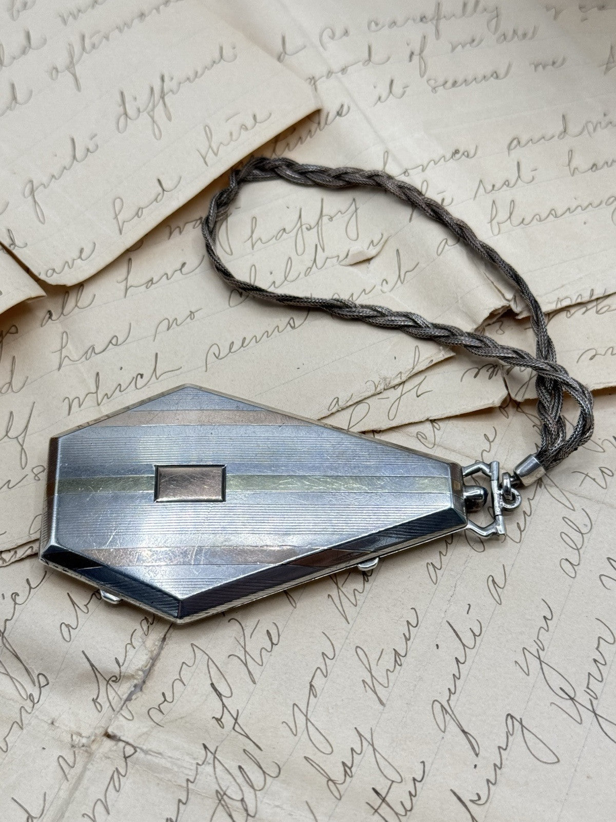 Antique Art Deco Sterling & 14k Gold Powder Compact COFFIN Style No Monogram
