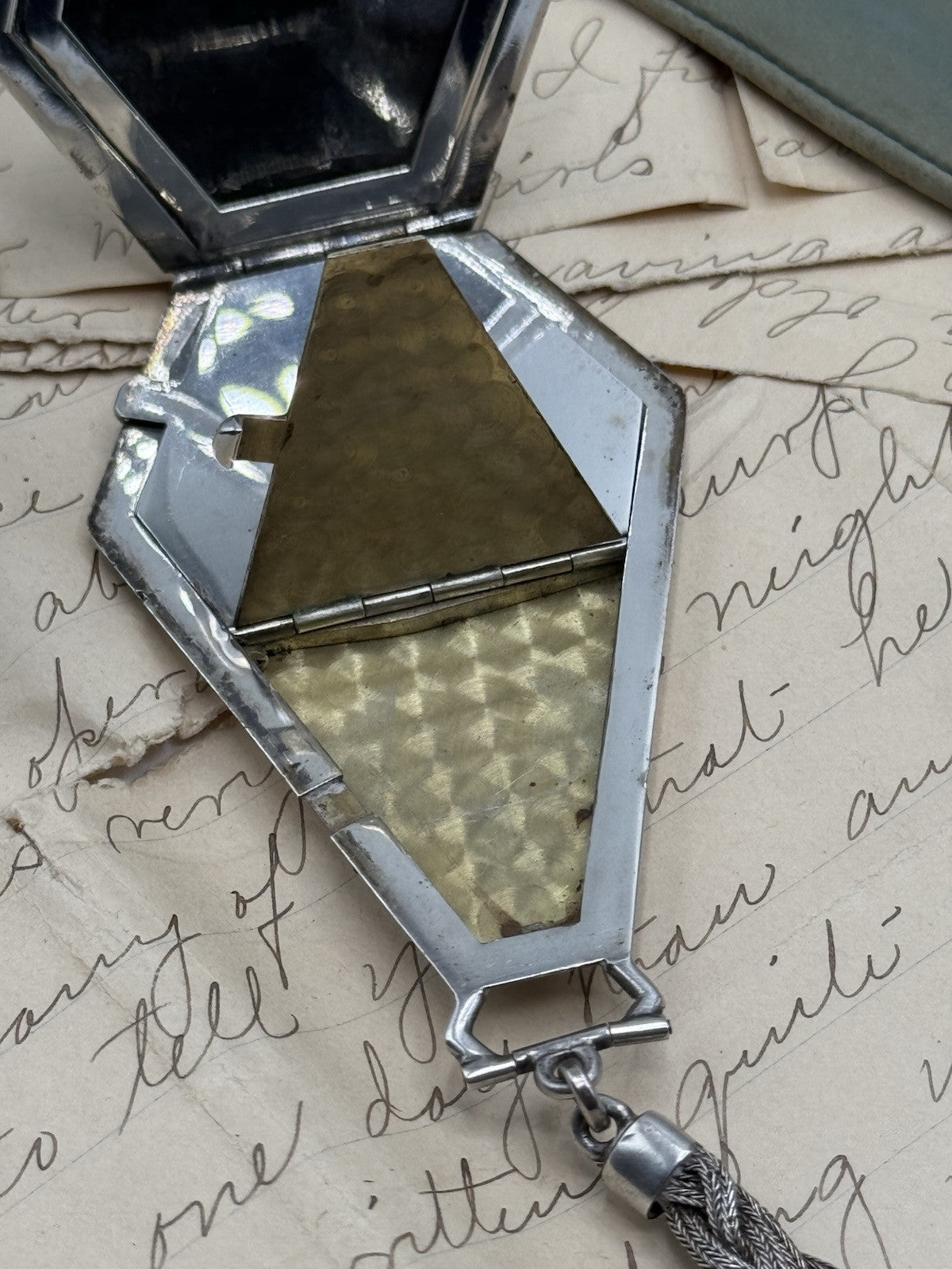 Antique Art Deco Sterling & 14k Gold Powder Compact COFFIN Style No Monogram
