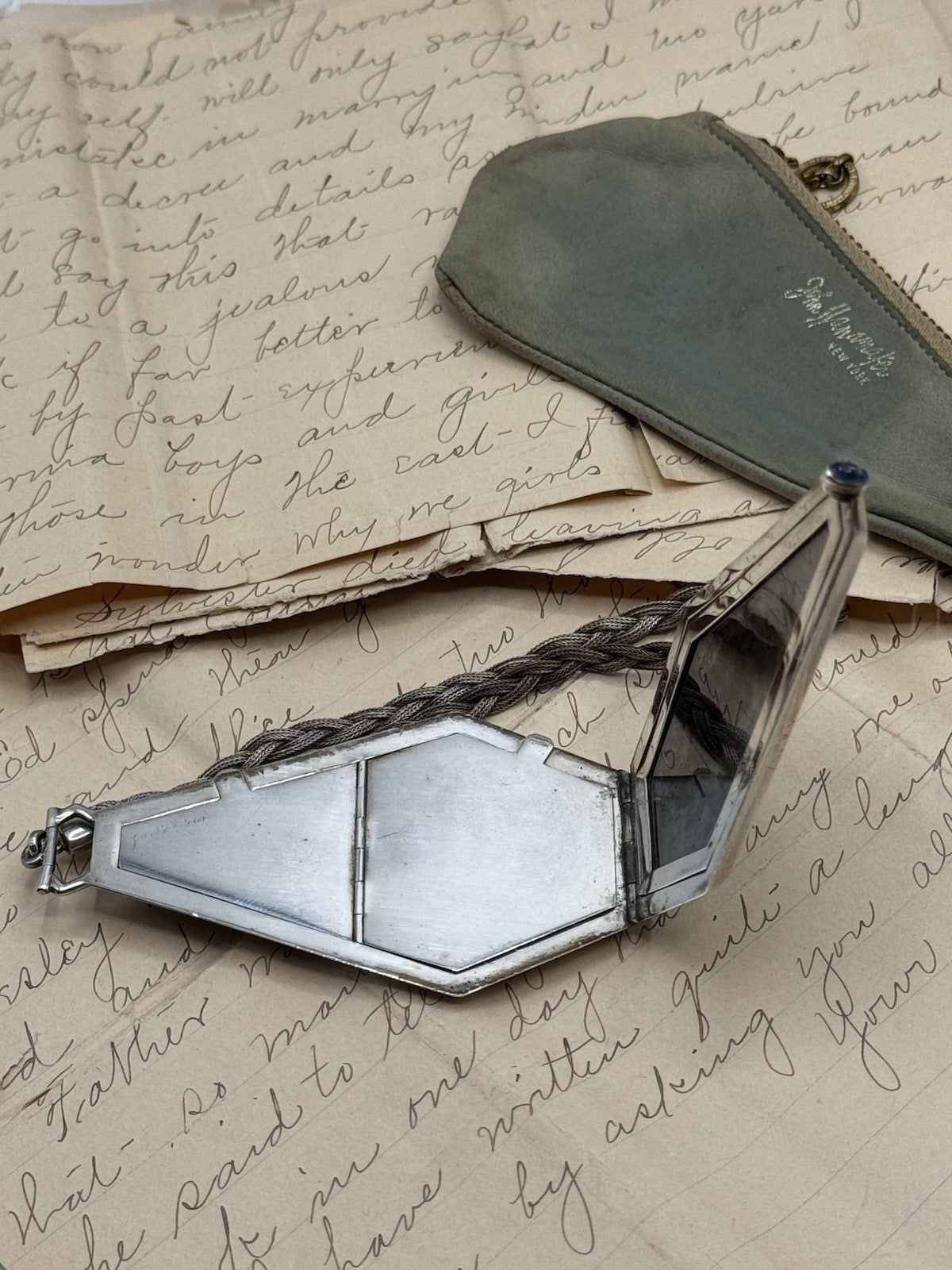 Antique Art Deco Sterling & 14k Gold Powder Compact COFFIN Style No Monogram