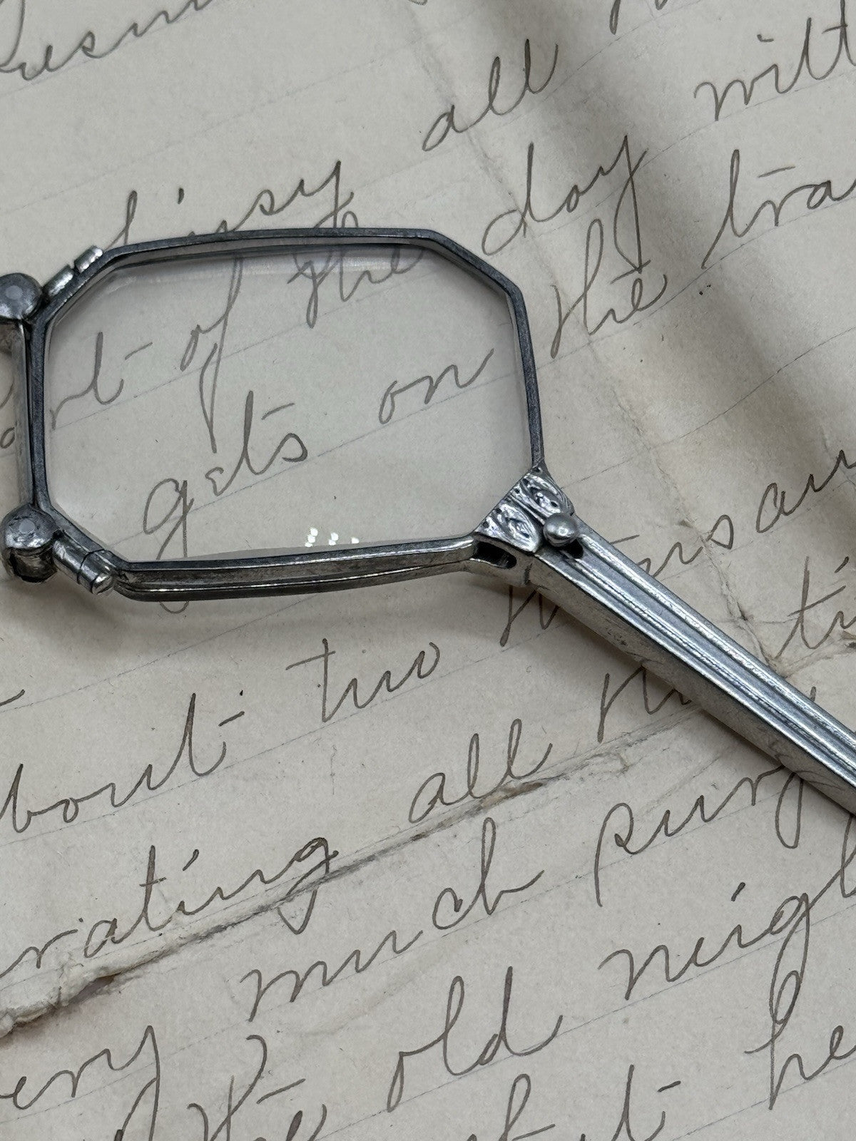 Antique Art Deco Style Sterling Lorgnette Chain Unmarked 30” + 2” Flips Open