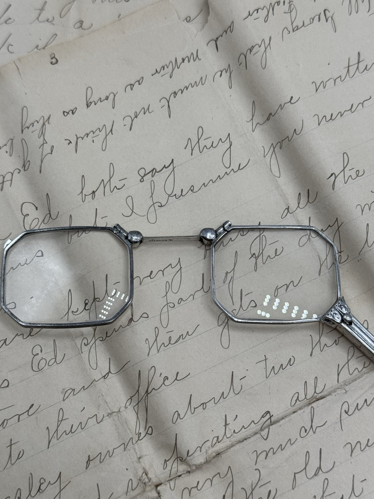 Antique Art Deco Style Sterling Lorgnette Chain Unmarked 30” + 2” Flips Open