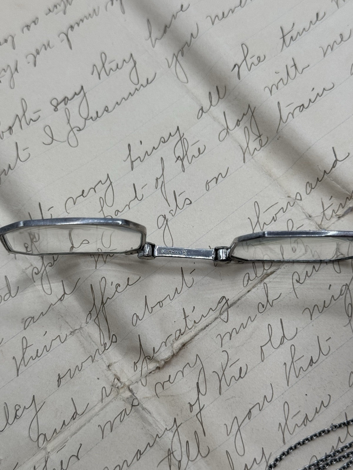 Antique Art Deco Style Sterling Lorgnette Chain Unmarked 30” + 2” Flips Open