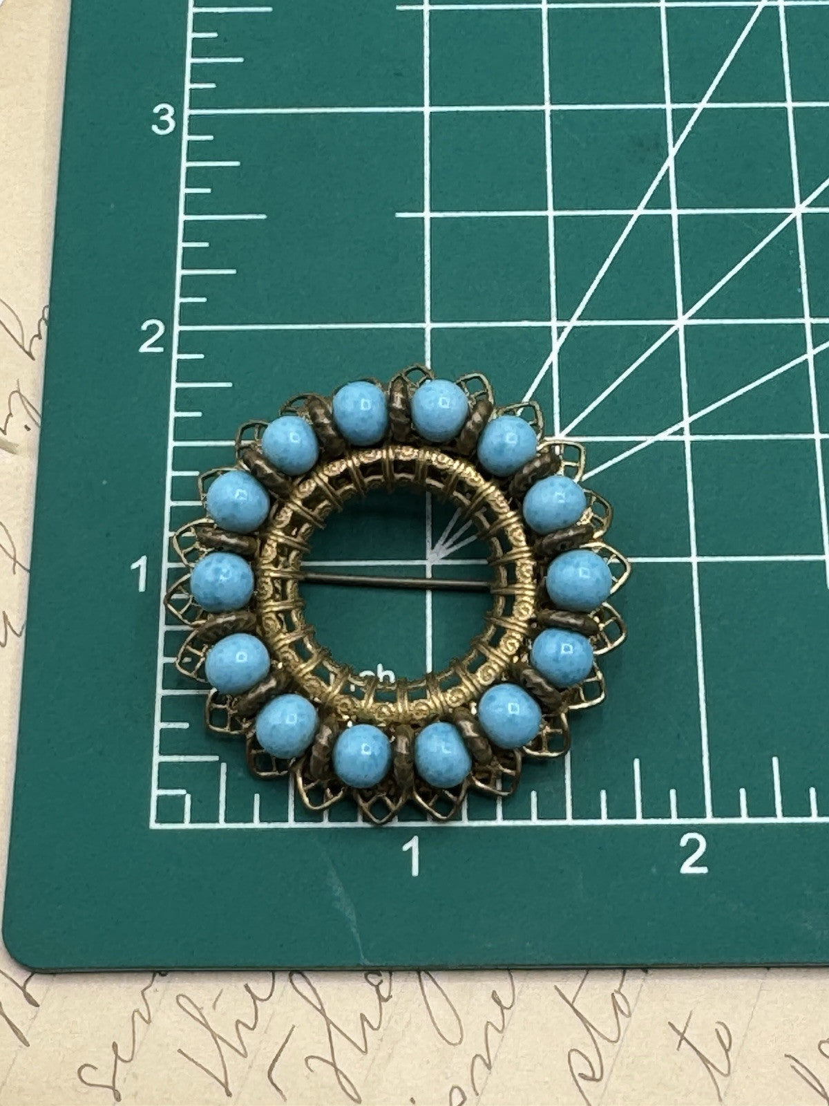 Vintage MIRIIAM HASKELL Signed Goldtone Blue Bead Brooch ESTATE FIND