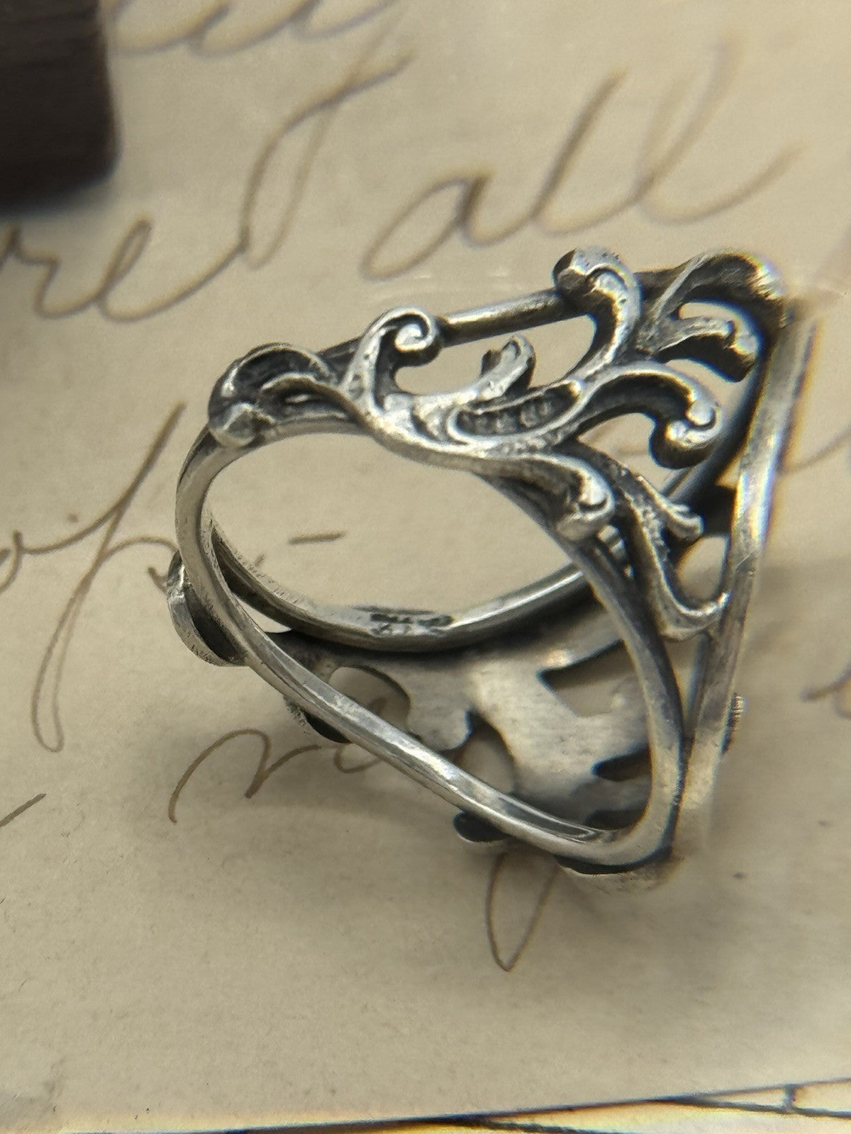 Antique 800 Silver SAINT GEORGE the Dragon Slayer Ring Exquisite Filigree 5.75