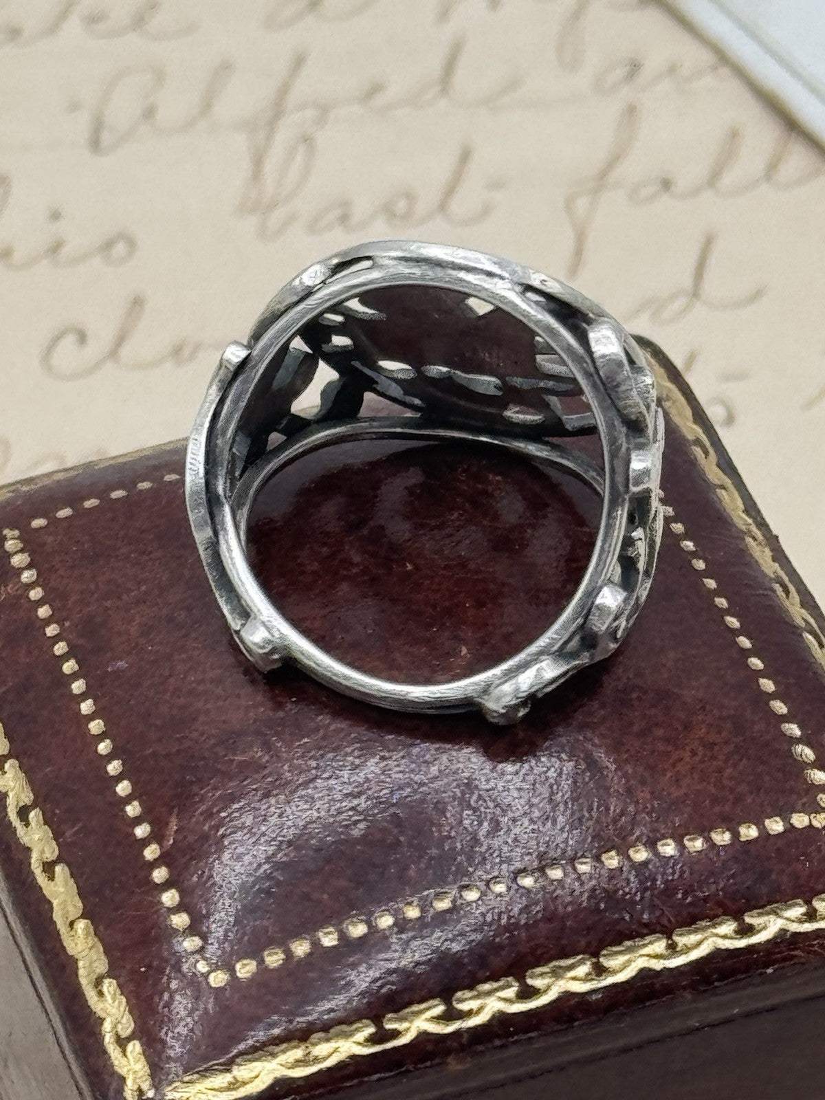 Antique 800 Silver SAINT GEORGE the Dragon Slayer Ring Exquisite Filigree 5.75