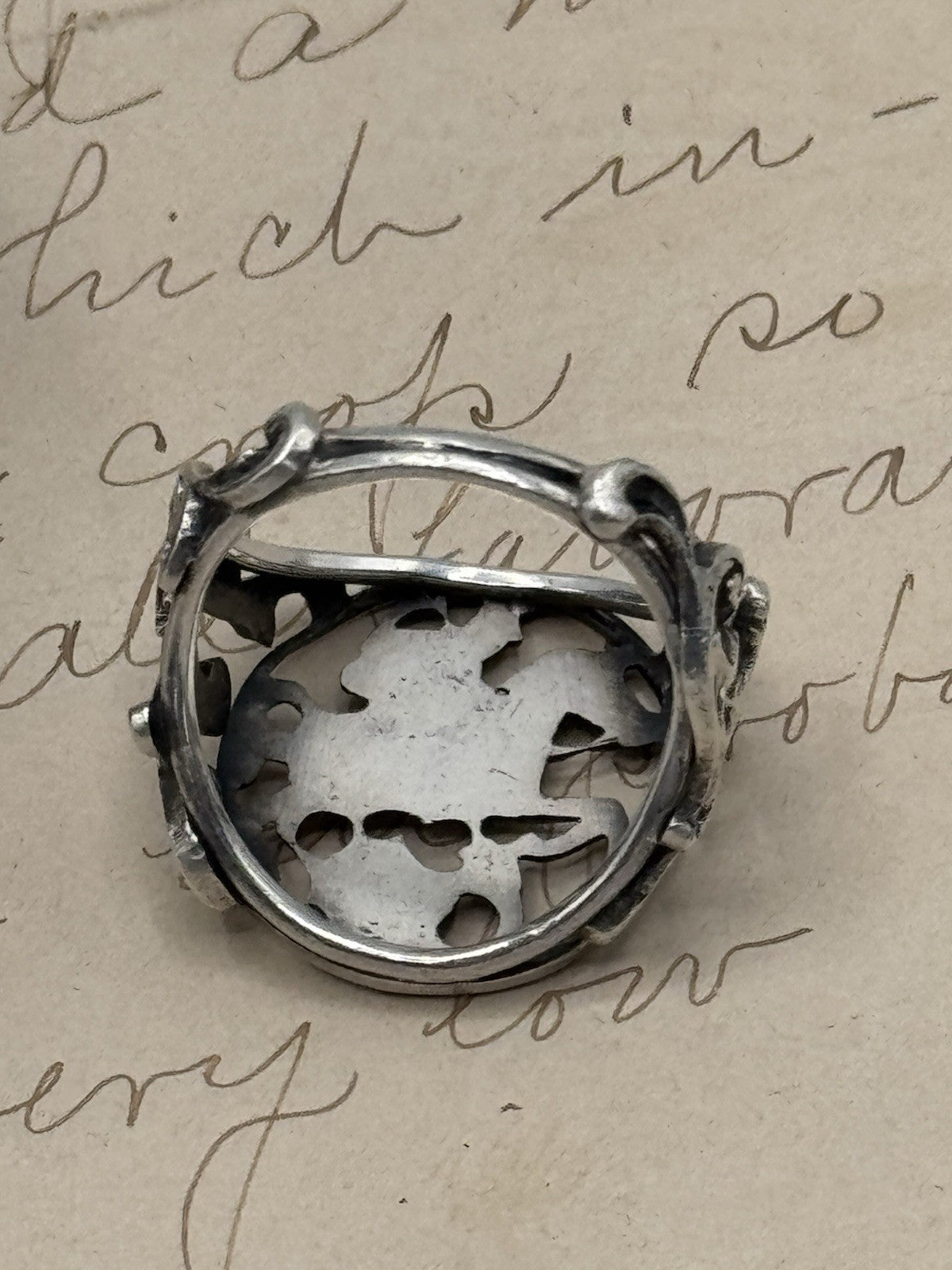 Antique 800 Silver SAINT GEORGE the Dragon Slayer Ring Exquisite Filigree 5.75