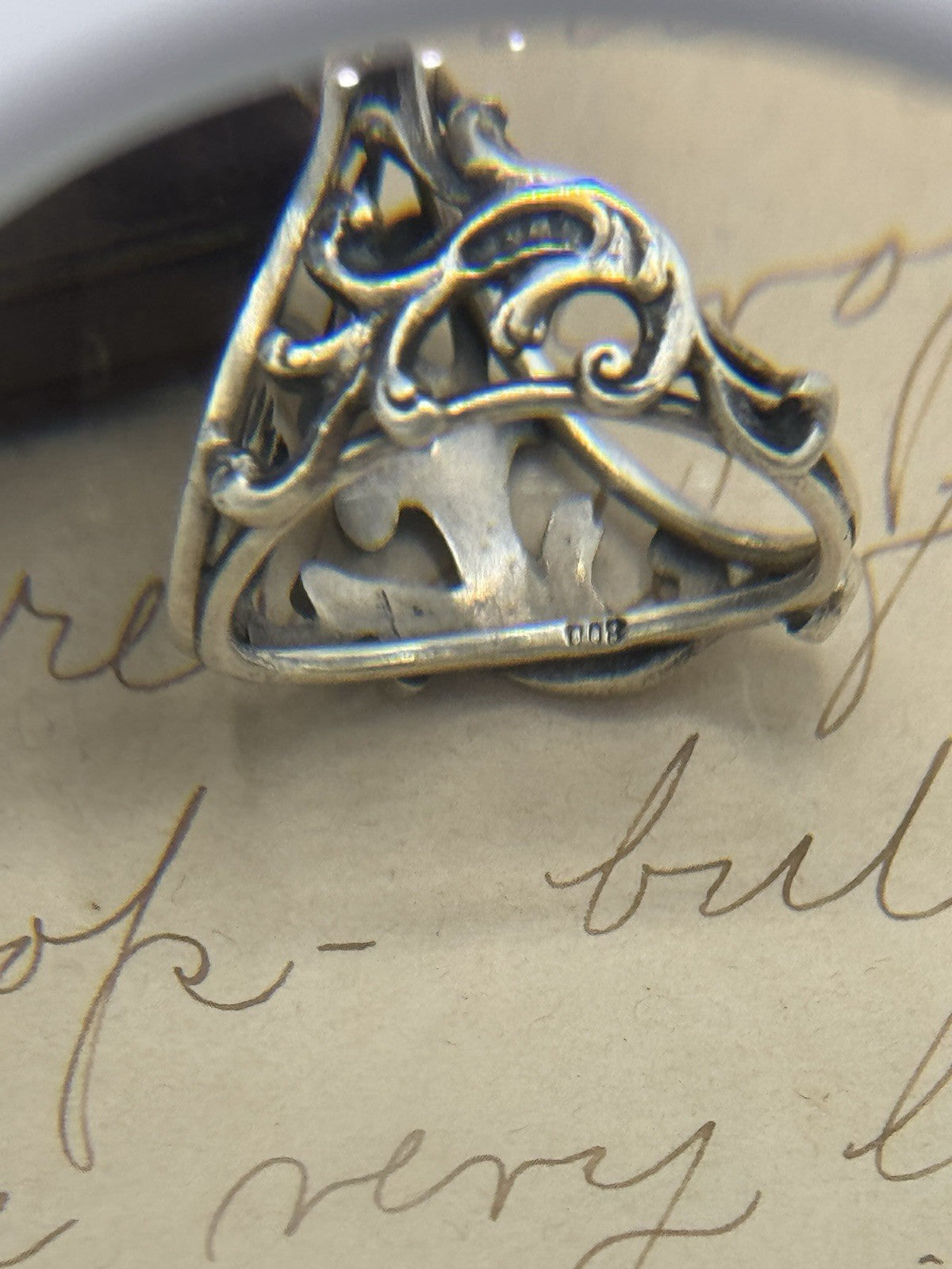 Antique 800 Silver SAINT GEORGE the Dragon Slayer Ring Exquisite Filigree 5.75
