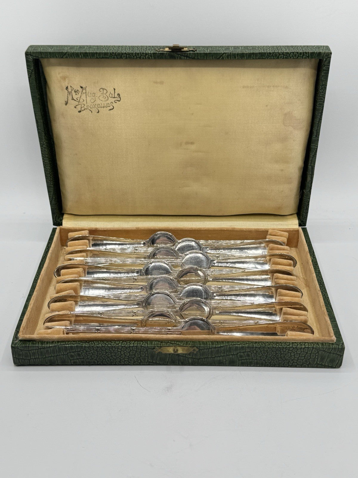 12 Antique Lobster Picks Art Nouveau Belgium Original Case NO MONOGRAM