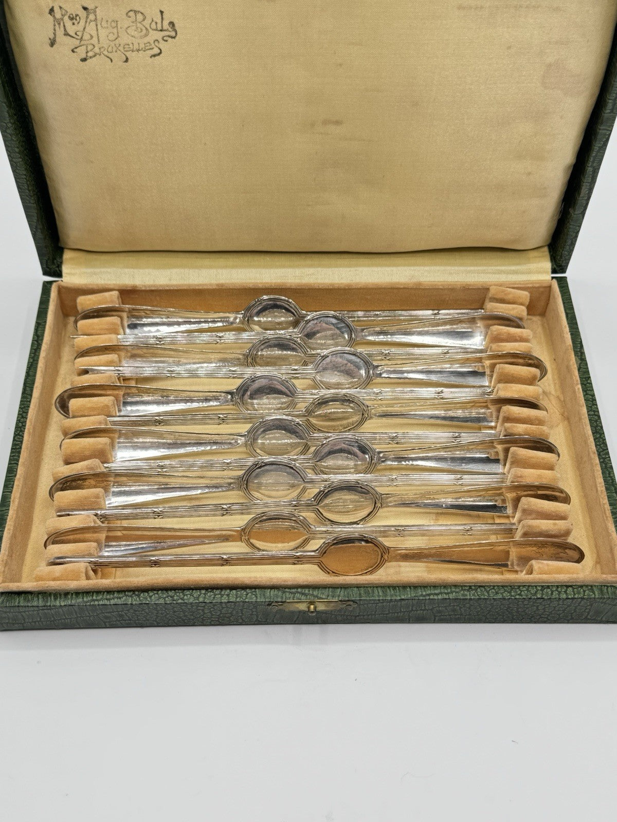 12 Antique Lobster Picks Art Nouveau Belgium Original Case NO MONOGRAM