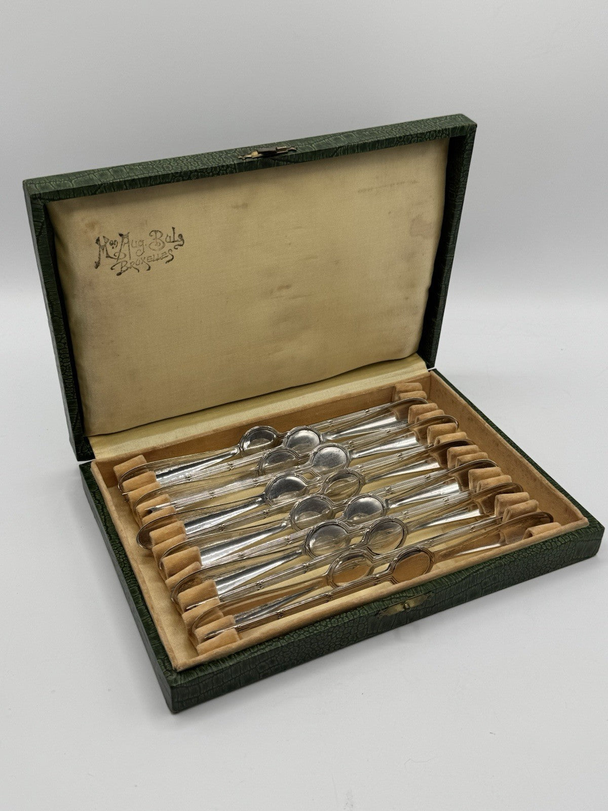 12 Antique Lobster Picks Art Nouveau Belgium Original Case NO MONOGRAM