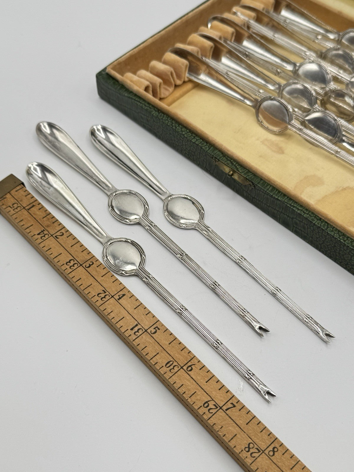 12 Antique Lobster Picks Art Nouveau Belgium Original Case NO MONOGRAM