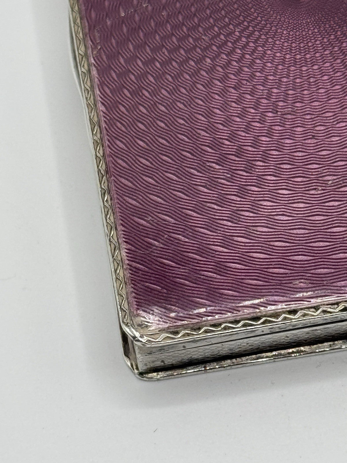 Antique 1920s Art Deco Case Guilloche LAVENDER Gold Wash STERLING Hallmark