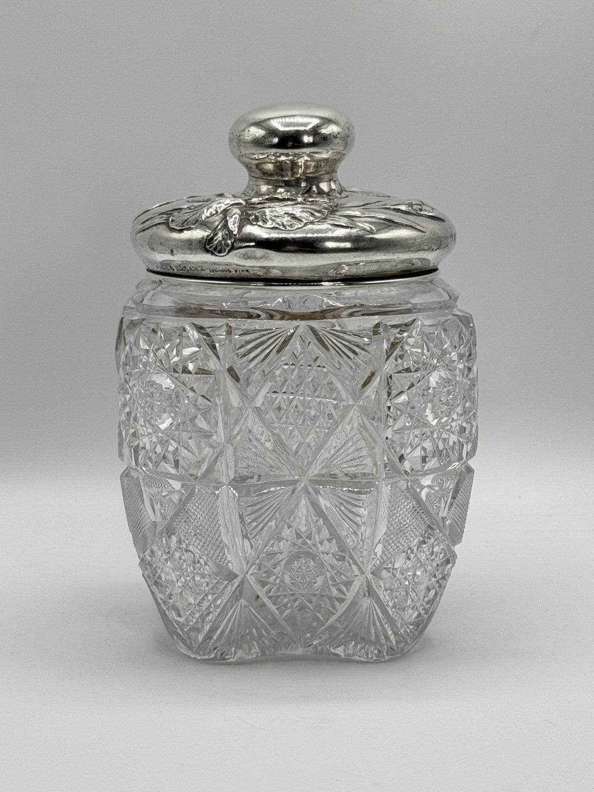 Antique AMERICAN BRILLIANT Sterling Lidded Biscuit Barrel Circa 7.5”h
