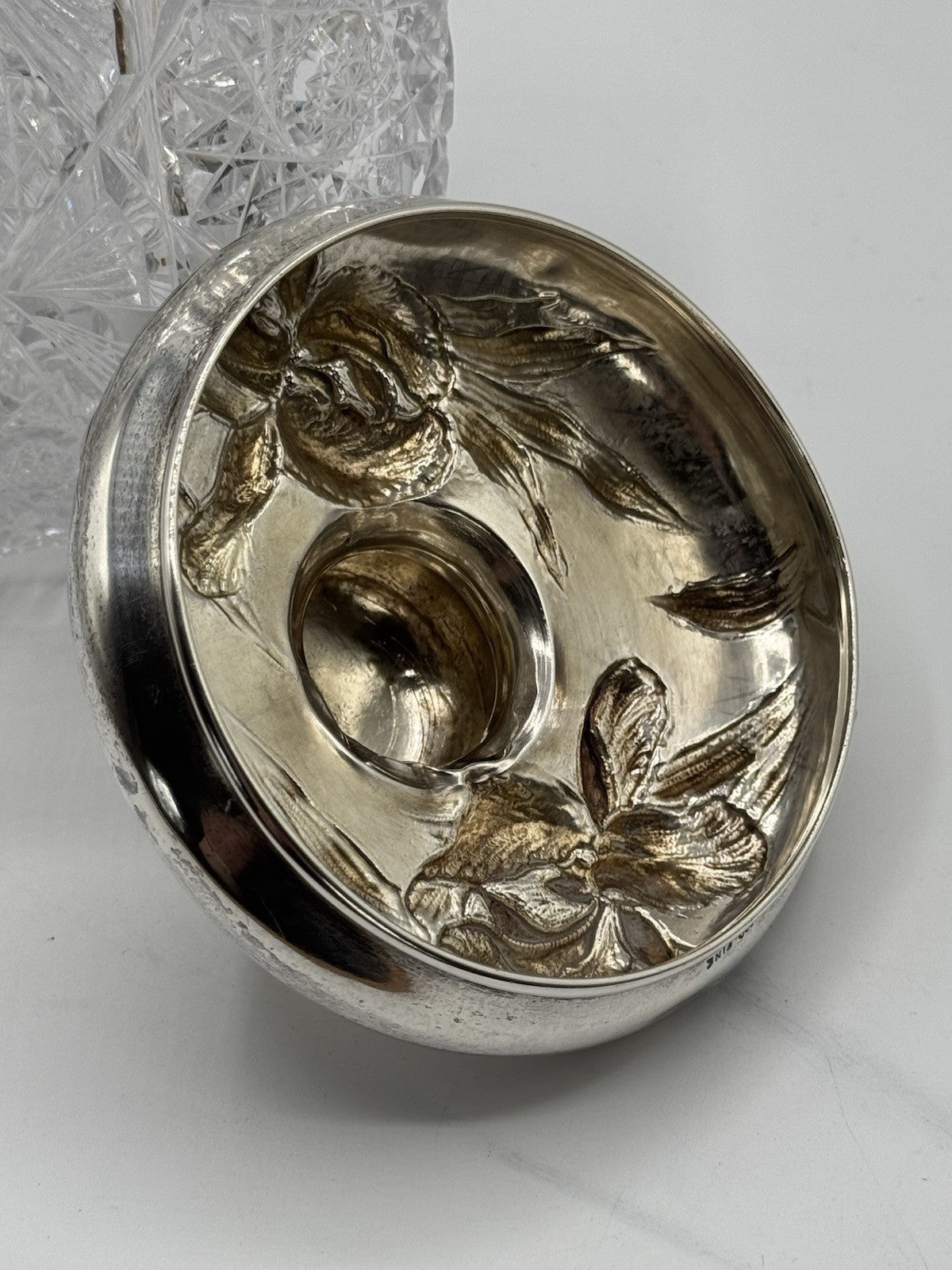Antique AMERICAN BRILLIANT Sterling Lidded Biscuit Barrel Circa 7.5”h