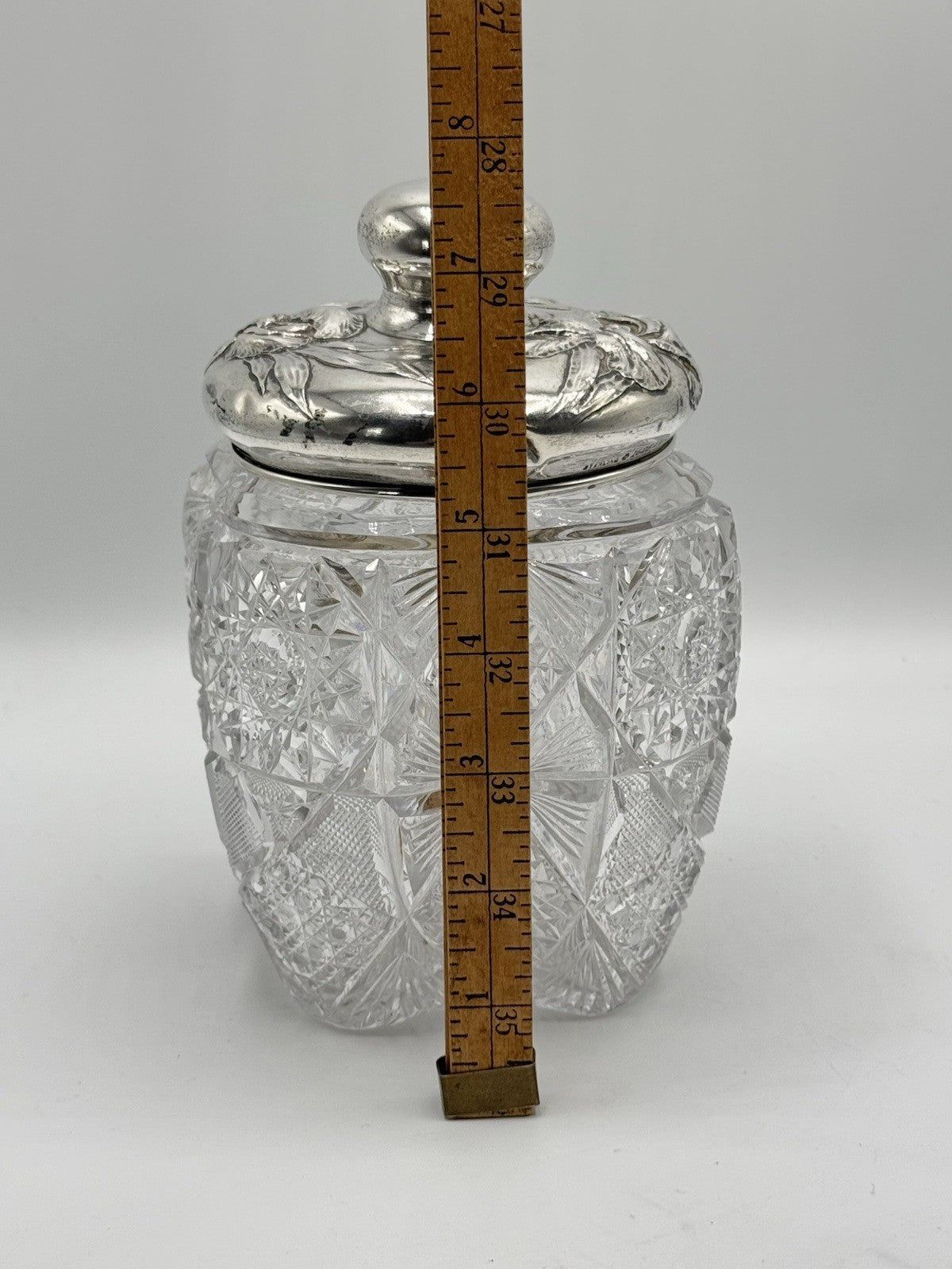 Antique AMERICAN BRILLIANT Sterling Lidded Biscuit Barrel Circa 7.5”h